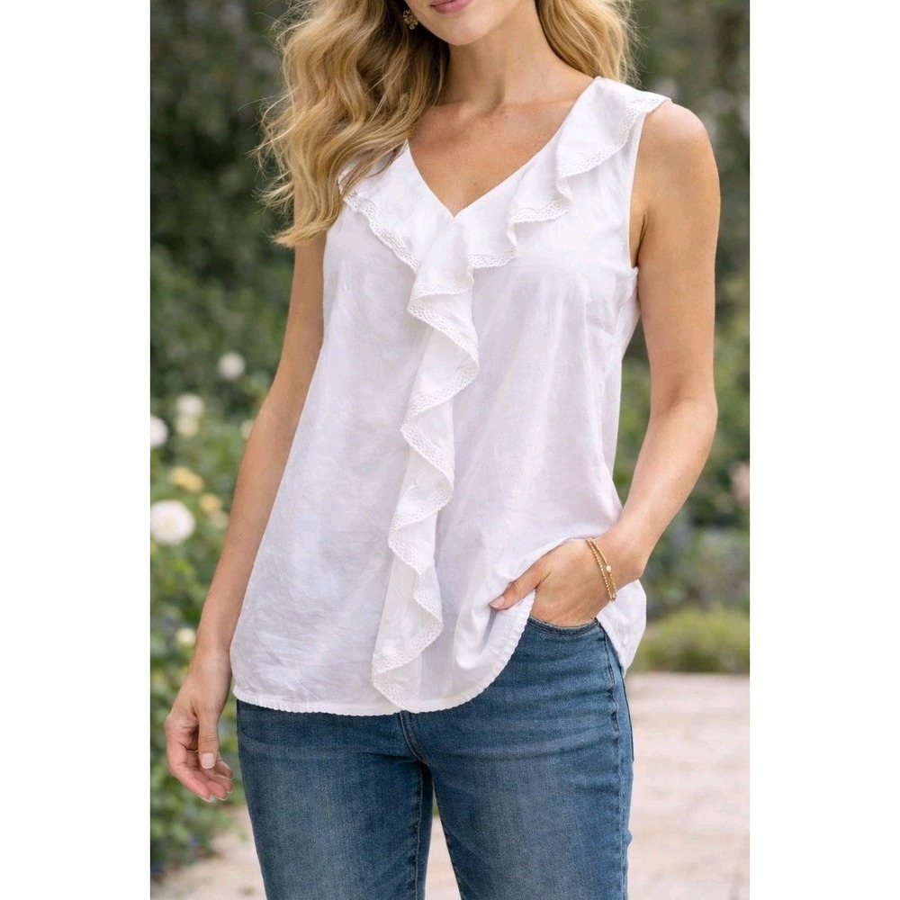 NWT Lane Bryant White Ruffle Blouse Sz 14 Sleeveless Crochet Trim Boho Romantic